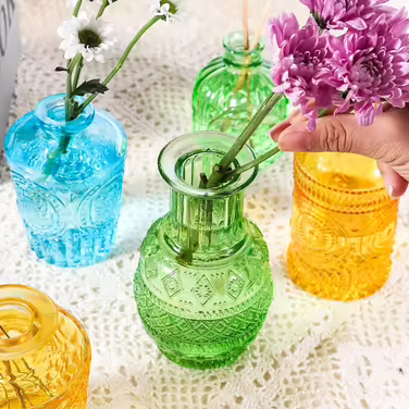 Mini Vase Set, 10pcs Small Glass Vase Vintage Decor Vase Set Various Sizes Flower Vase for Table Decorations Centerpieces, Wedding Decorations (10PCS, Colorful)