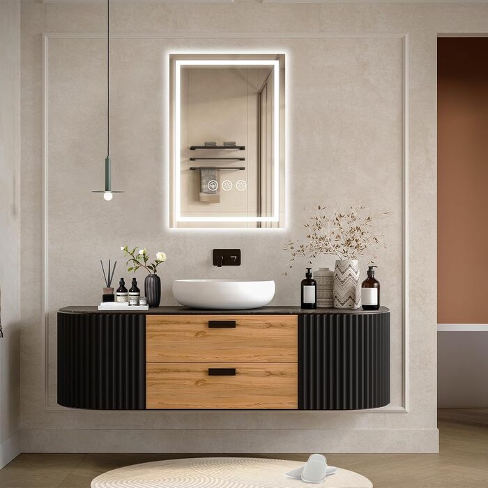 Дзеркало для ванної кімнати 40x60 см з LED-підсвічуванням, антизапар, регулювання яскравості, 3 кольори світла