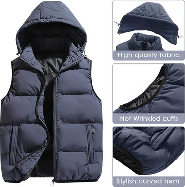 Чоловіча жилетка SeaUr з пухозаповнювачем, водонепроникна, легка, з капюшоном та кишенями, зелена (M, сіра)