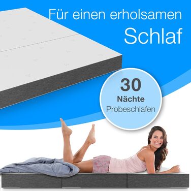 Складаний матрац ELONEO Premium Visco 75x200 см, висота 15 см, гостьовий, ортопедичний, для подорожей, складний гостьовий матрац знімний чохол, сіро-білий