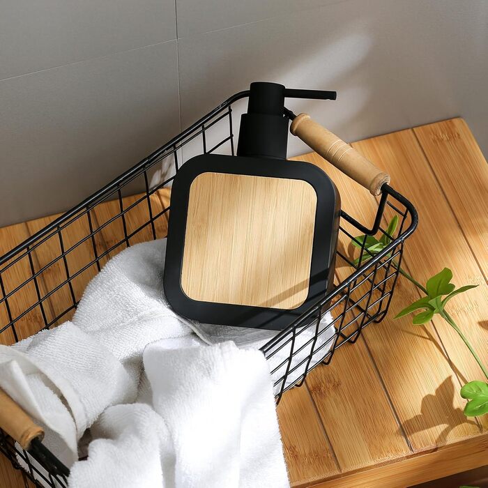 Дозатор для мила білий бамбук, 390 мл, для кухні, ванної кімнати, офісу, дозатор мила для миття посуду, чорний