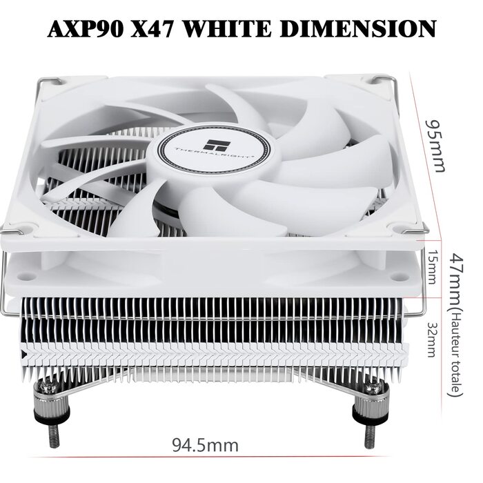Охолоджувач CPU Thermalright AXP90-X47 Low Profile, 47 мм, для AMD AM4/Intel 1700/1150/1151/1155/1156/1200 (білий)