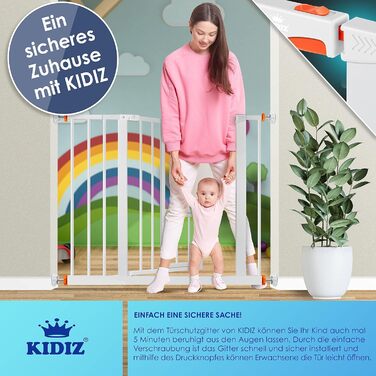 Захисне ворота KIDIZ для котів з люком, без свердління, для дітей, біле | 90° фіксація, поворотне, ширина: 88-101 см, помаранчевий