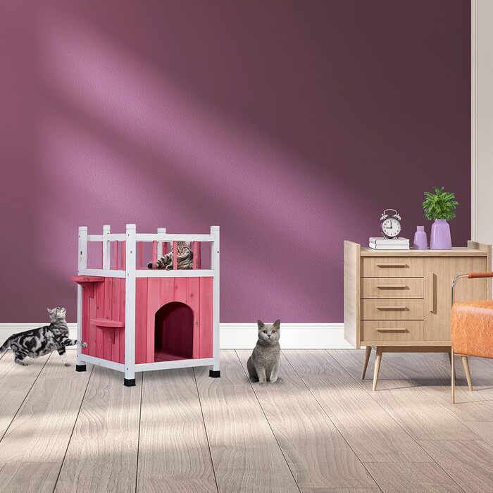 Кіт-будинок Relaxdays з тканини, червоно-білий, 71.5 x 62.5 x 44 см, 2 входи, складаний