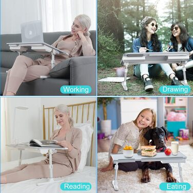 Клеар - Регульований столик-підставка для ноутбука на ліжко/диван/підлогу, XL (15.7'x23.6'), сірий, з двома висувними ящиками