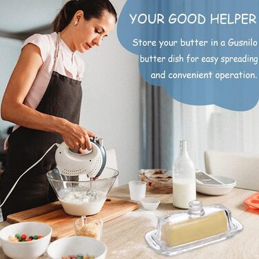Gusnilo Butter Dish made of Glass, Classic Butter Dish, Transparent, with Lid and Handle, Dishwasher Safe, 1 Piece