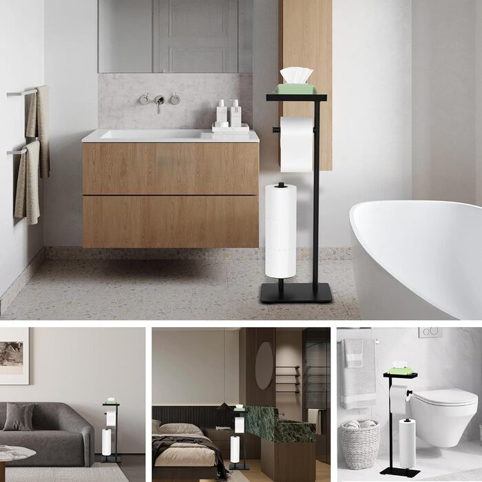 Підставка для туалетного паперу настільна з боксом для вологих серветок, з нержавіючої сталі, чорна матова