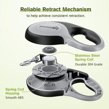 Рулетка для собак Pecute 8м, 50 кг, зелена/сіра, антизаплутування, швидке гальмування