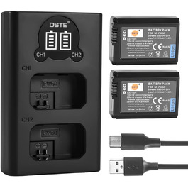 Запасний акумулятор NP-FW50 (2 шт.) та смарт-зарядний пристрій LED Dual USB для Sony Alpha a6500, a6300, a6000, a7s, a7, a7s ii, a5100, a5000, a3000
