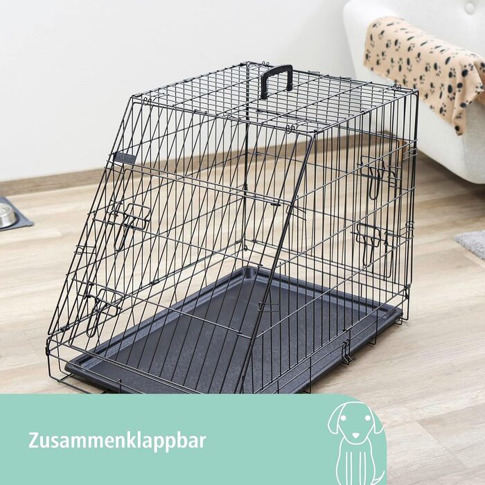 Kerbl Pet Gittertransportbox для собак, 76x54x64 см, складана, металева, з двома дверцятами, для подорожей та дому (Чорний)