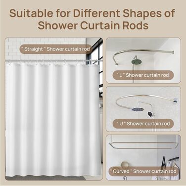 Штора для душу 180x180 см льон, біла - водонепроникна, з обтяженим краєм, з кільцями (12 шт.) для ванної кімнати