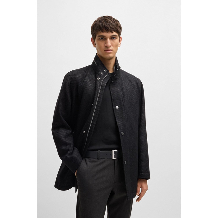 Чоловічий шкіряний ремінь BOSS Connio з логотипом та металевими деталями, чорний 95-001