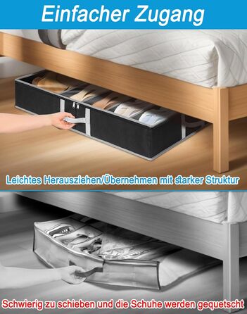 2 Under-Bed Shoe Organizers (24 Pairs), Foldable Under-Bed Storage Box Shoe Organizer, Adjustable Velcro Closure Shoe Storage Under Bed with Bottom Support & 3 Sturdy Handles