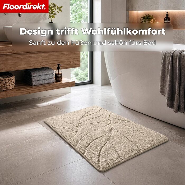 М'який килимок для ванної кімнати Floordirekt Maris, швидкосохнучий з антиковзаючим покриттям, колір слонова кістка (Ivory), 60 x 120 см