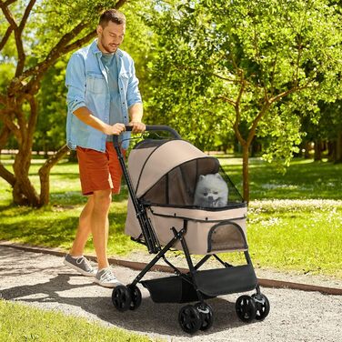 PawHut Будь-куди: Візок для собак і котів, Pet Stroller, коричневий, 76,5 x 52 x 95 см