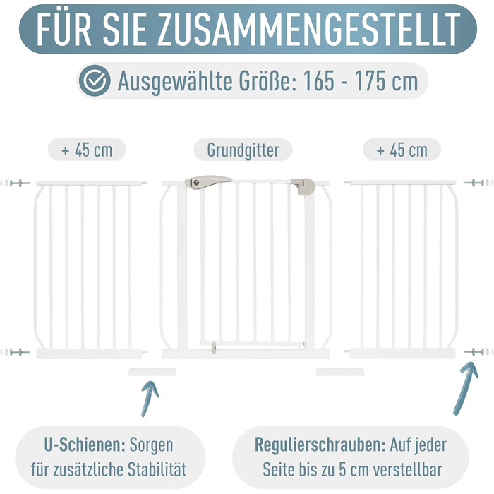 Захист для сходів IB STYLE для дітей та тварин - сітка-бар'єр для дверей, без свердління, білий, 67-75 см (165-175 см)