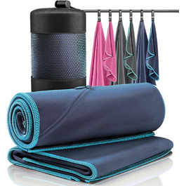 Набір рушників з мікрофібри 2 шт.: швидковисихаючі, компактні, легкі | Великі та малі рушники з мікрофібри для кемпінгу, фітнесу, спорту, басейну, подорожей (блакитні)