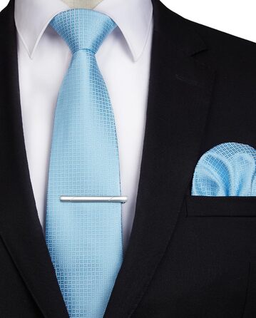 Набір краваток та нагрудних хустинок Enlision для чоловіків: краватка, хустинка, краватенуки (Paisley, клітка, блакитний)