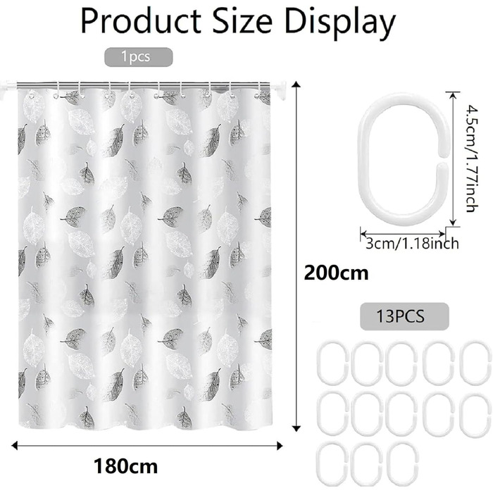 Шторка для душу Bavooty Anti-Schimmel 180x200 см, водовідштовхувальна, швидковисихаюча, для ванної кімнати, з 12 кільцями, зелений пісок, 1.8 x 2 м