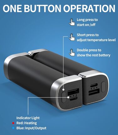 Електричні грілки для рук 5000mAh, 2 шт. - багаторазові, для дітей, на відкритий простір, зимовий подарунок (чорний)