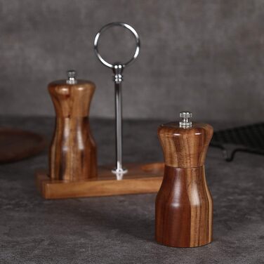 Набір дерев'яних мельниць для солі та перцю KKC, 11 см, з регульованим керамічним механізмом, для дому та ресторану