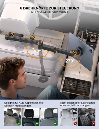 Автотримач для планшета OHLPRO: магнітний, регульований (48см), універсальний для iPad, смартфонів, Switch. З металевими кільцями