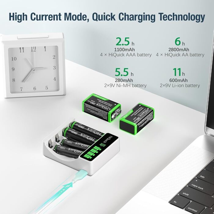 Зарядний пристрій HiQuick для акумуляторів NI-MH/NI-CD AA/AAA з LCD-дисплеєм, 4 слоти, швидка зарядка