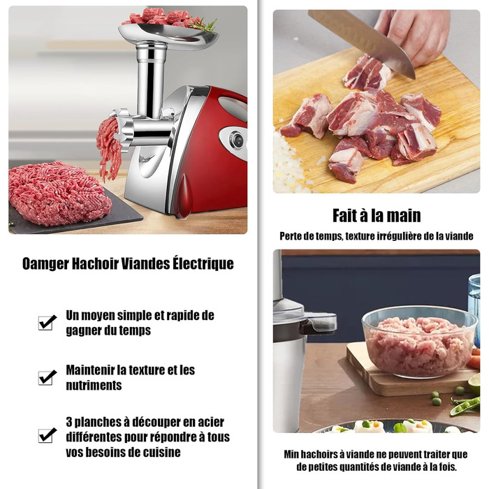 Electric Meat Grinder 2800W 3-in-1 Stainless Steel Meat Grinder with 3 Plates (3mm, 5mm, 7mm) Kubbe Attachment & Sausage Stuffer - 80kg/hr