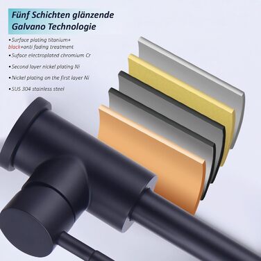 Чорний кухонний змішувач з висувною лійкою, високий поворотний вигин, 360° оберт, 2 режими розпилення, шланговий вилив, нержавіюча сталь, матовий чорний