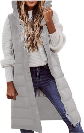 Жіноча тепла куртка Longwete з капюшоном, без рукавів, перехідна, елегантна жилетка, легка зимова куртка, тепла куртка, колір зелений (M, світло-сірий)