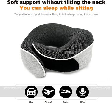 Подушка для шиї, подорожі: Memory Foam, для авто, поїздів, літаків. Комплект з маскою для очей та навушниками (світло-сіра)