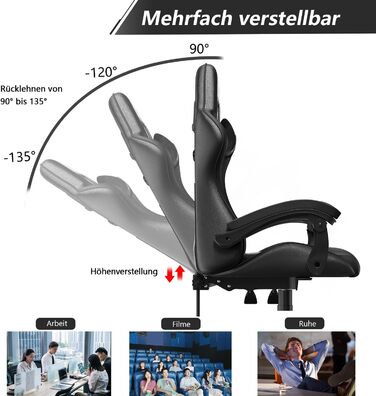 Геймерське крісло Racingreat Ergonomic: PC крісло для геймерів та офісу з регульованим кутом нахилу, PU шкіра, подушка під голову. Чорне.