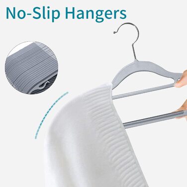 50 штук вішалок для одягу, з неслизьким пластиком, економія місця, 360° обертання гачка, товщина 0,5 см, довжина 42 см, для пальто, суконь, сорочок, сірий + срібло, APY0350G