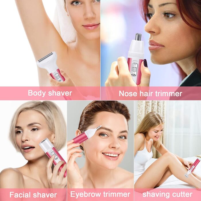 Електричний жіночий бритва ACWOO 5-в-1: для обличчя, носа, під пахвами, в зоні бікіні. USB-зарядка, червоний