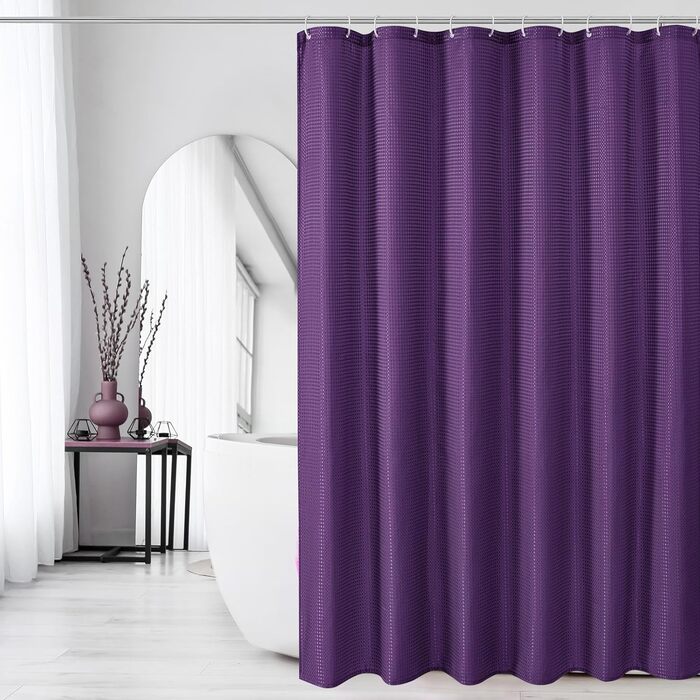 Драпіруваний душовий завіс Gibelle 183x213 см, вафельний візерунок, текстиль, фіолетовий, водонепроникний, для прання в машині