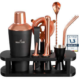 BARMINGO Stainless Steel Cocktail Set - 11 Piece Bar Set with Stand & Accessories | Cocktail Shaker Set | Bartender Set | Cocktail Mixing Set | Gift Set