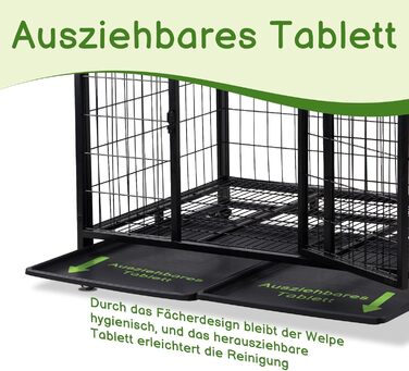 Міцна переносна клітка для собак, 109x76x87 см, 2 двері, фіксуючі колеса, знімний піддон – для середніх та великих собак, чорна