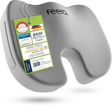 Ортопедична подушка для сидіння Feela® [3 ступені жорсткості] - Ергономічна подушка для офісного крісла та ін. Зменшує біль, підвищує комфорт, покращує кровообіг та знімає навантаження з куприка (Medium). Підходить для ваги 60-100 кг. Срібна.