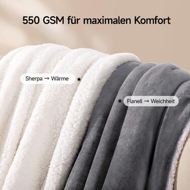 Плед KANKAEU теплий та м'який, 160x200 см, фланель та шерпа, для дивана/ліжка, зимовий, машинне прання (Антрацит)