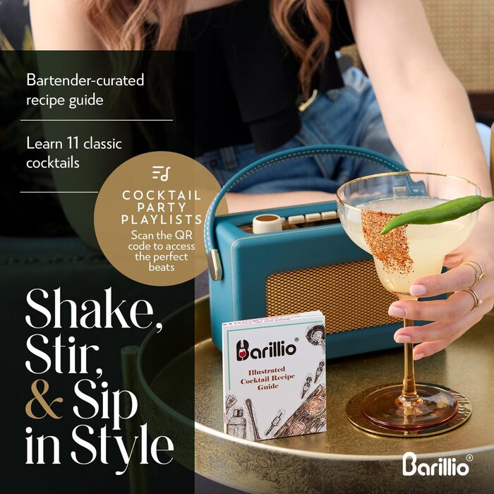 Набір для бармена Barillio Elite Mixology: шейкер, інструменти, бамбуковий підставка, сумка з велюру, рецепти. Сріблястий колір, бамбук