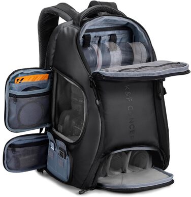 Фоторюкзак K&F Concept 25L: Водонепроникний рюкзак для фототехніки з захистом від дощу, відділенням для ноутбука 16 дюймів (чорний)