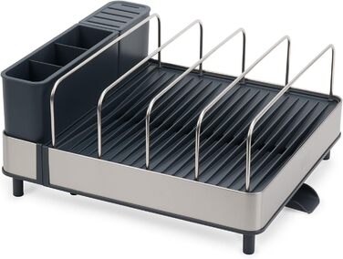 Підставка для посуду Joseph Joseph Extend Extendable з віднімним контейнером для столових приборів, поворотним піддоном, нержавіюча сталь (Max, Grey)
