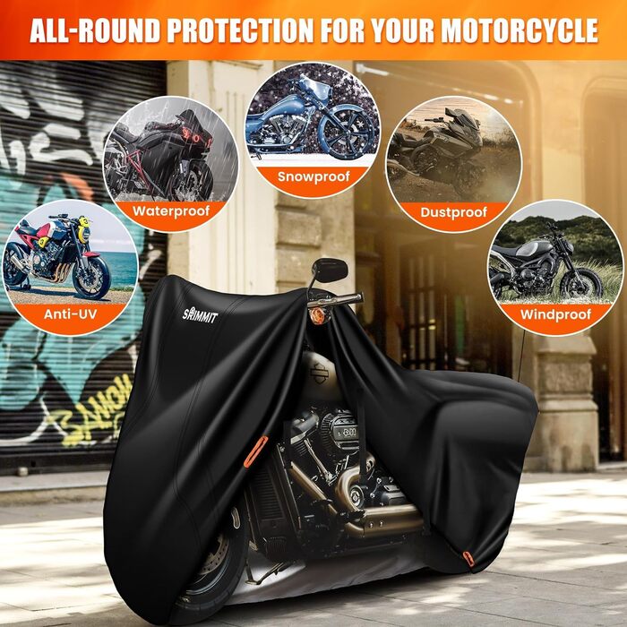Чохол для мотоцикла Harley Davidson Touring, 3XL, 420D, захист від УФ, дощу та пилу, преміум-якість, чорний-помаранчевий