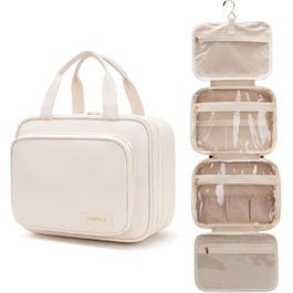 Жіноча/Чоловіча Туалетна Сумка для Подорожей з Металевим Гачком, PU-Шкіра, Велика Ємність, з Прозорим Вікном, Бежева