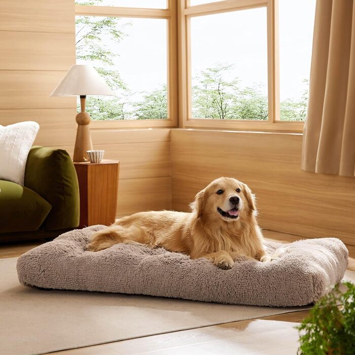 BEDSURE М'яке ліжко для собак великих порід - 104x69x8 см, зручне та миється, з антиковзною основою (119x74x8 см, Колір: верблюжий)