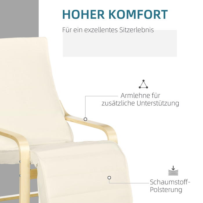 HOMCOM Recliner Chair with Cushion, 5-Position Footrest, Birch Wood Frame, Supports up to 120 kg (265 lbs), 66.5 x 94 x 100 cm (26 x 37 x 39 inches), Cream White