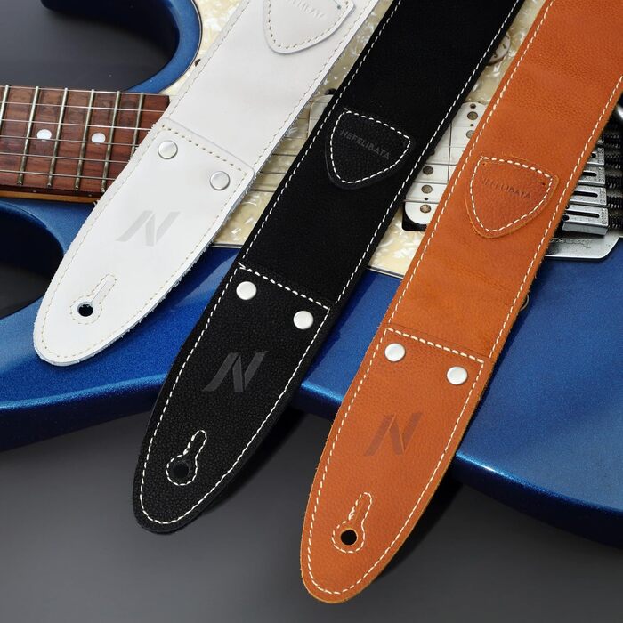 Гітарний ремінь Nefelibata з повного нубуку, з кишенькою для медіатора, для бас-гітари, електрогітари та акустичної гітари, з медіаторами, кнопками та замками (Чорний Зірка)