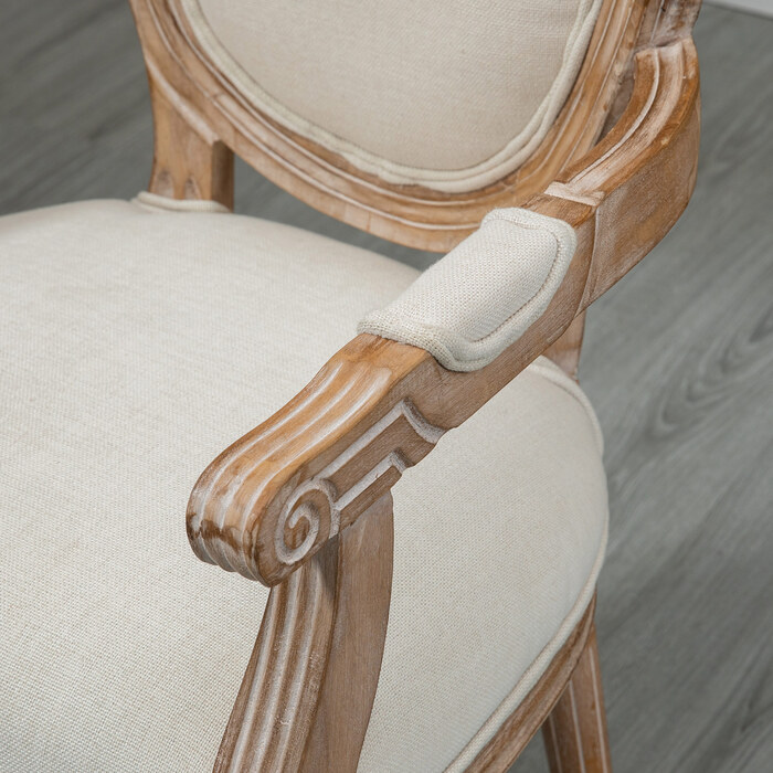 HOMCOM Kitchen Chair Dining Chair with Linen Look, Armchair with Backrest, Wooden Legs, Padded Chair up to 150 kg Load Capacity, Crème | Aosom