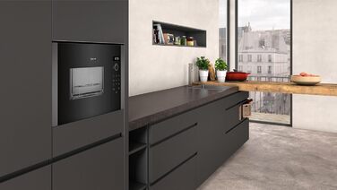 Вбудована мікрохвильова піч NEFF HLAWG25S3 з грилем, 50x38 см, чорний колір, LED дисплей, автоматичні програми, Easy Clean, Easy Clock