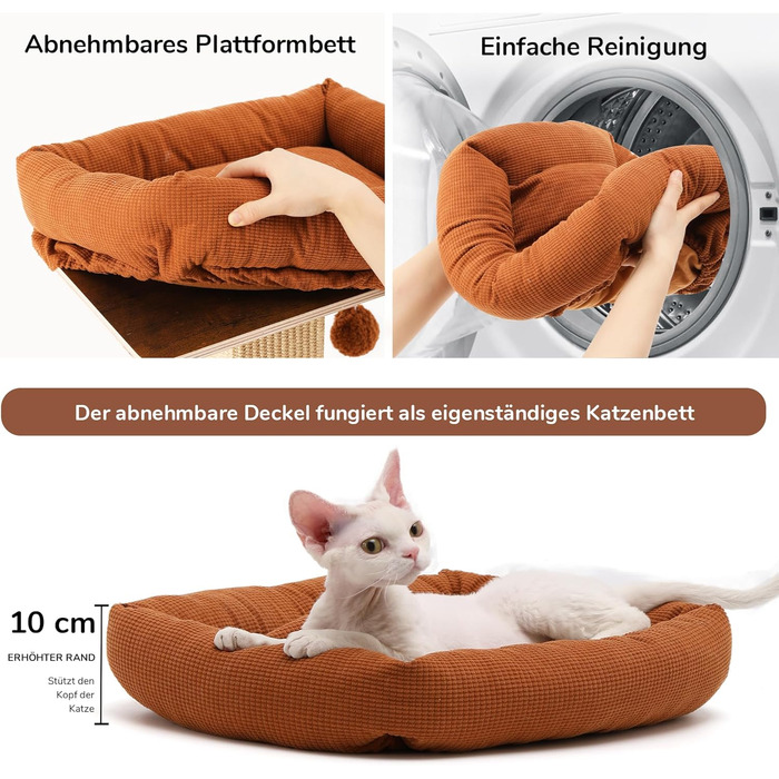 Дерево для котів FUKUMARU, 73 см, з платформою 46 x 36 см, ретро-стиль, з місцем для відпочинку, великий краш-тур з ліжком, з натурального сизалю та масивного дерева. XL